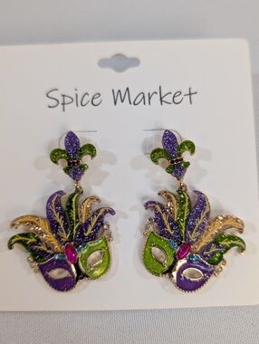 Spice Market Mardi Gras Mask Dangle Earrings